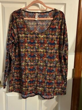 LuLaRoe Multicolor Geometric Scoop Neck Top